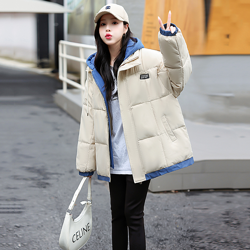 Fake two-piece Korean college-style design thickened hooded cotton-padded jacket for female students winter cotton-padded jacket