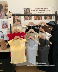 實拍~秋冬新款方領磨毛保暖背心修身內搭帶胸墊無袖上衣