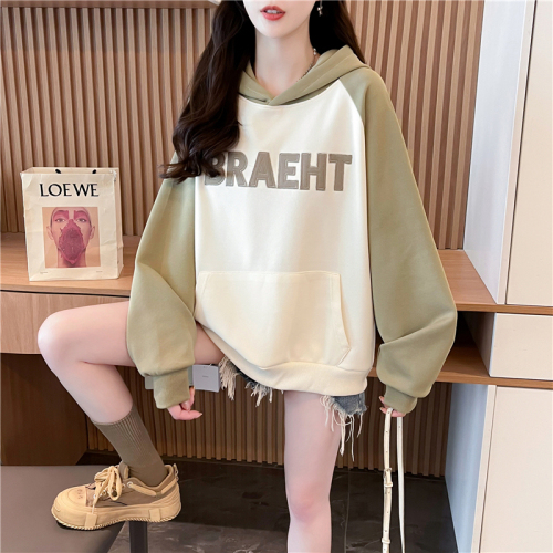 Actual shot of Korean style loose imitation cotton Chinese cotton patch embroidered thin color insert hooded sweatshirt for women