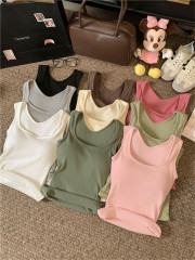 實拍~秋冬新款磨毛保暖背心帶胸墊修身內搭上衣