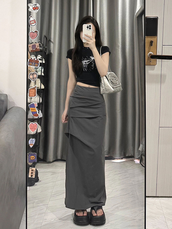 New design workwear skirt for women summer thin fat mm high waist slimming A-line hip skirt