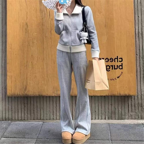 Zipper Jacket Wide Leg Pants 2024 New Korean Style Casual Two-piece Suit Women's Autumn