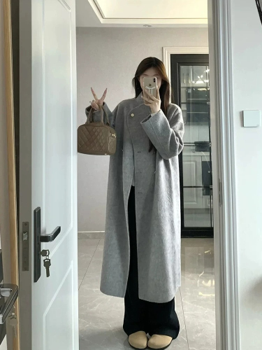 Gray woolen coat for women in autumn and winter 2024 new woolen coat, high-end, small, medium and long, Korean style