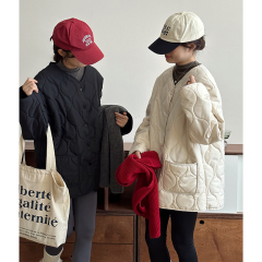 Lamb wool thin rhombus winter Korean style new loose small fragrance warm bf cotton padded jacket for women