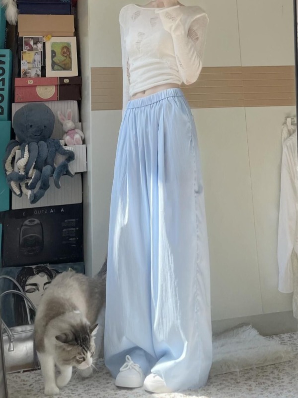 Wide-leg Yamamoto pants elastic waist paper pants for women Korean style high-waisted loose harem pants for small people nine-point trousers summer
