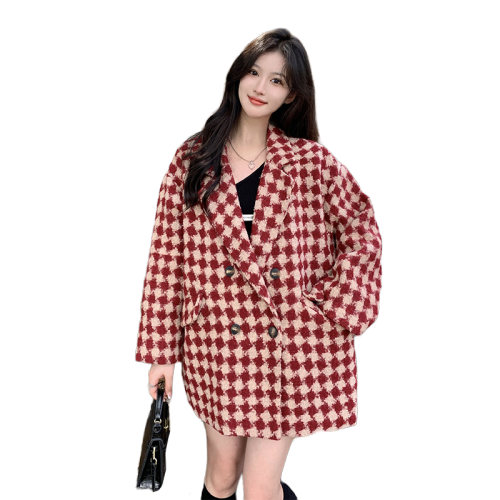 Maillard retro plaid suit woolen coat for women autumn and winter new style versatile high-end temperament woolen coat