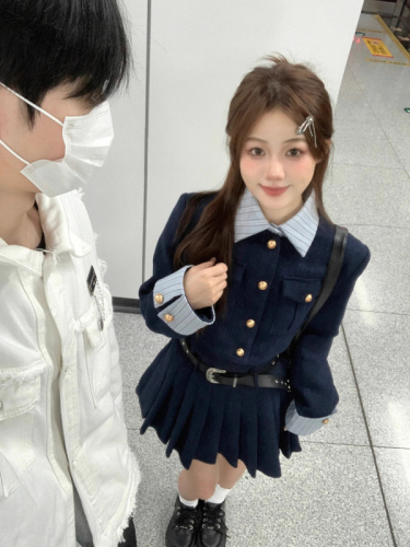 New Autumn Women's Set College Little Black Dress with Short Jacket Two-Piece Set Matched as a Whole