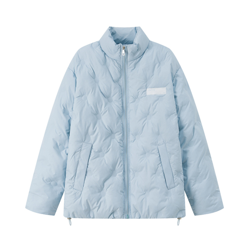 Milky blue warm embossed rhombus cotton jacket winter hot style versatile casual couple jacket for women