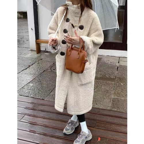 BingDaily Horn Button Lamb Hair Coat Women's 2024 Winter Korean Style Medium Long Thickened Plush Jacket