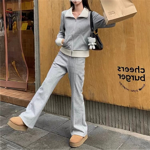 Zipper Jacket Wide Leg Pants 2024 New Korean Style Casual Two-piece Suit Women's Autumn