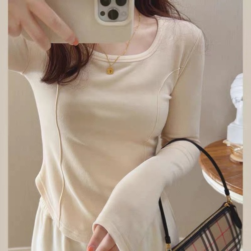 German velvet inner bottoming shirt for women autumn and winter long-sleeved T-shirt slimming design top