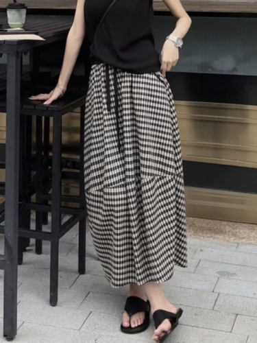 Plaid skirt women's new summer long skirt bud skirt large size irregular a-line skirt petite