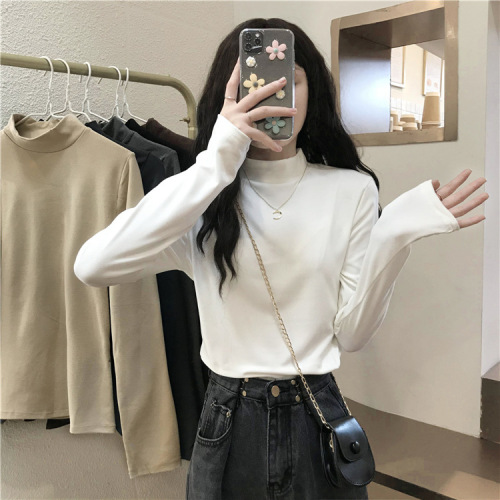 German velvet half-turtle collar bottoming shirt for women in autumn with long-sleeved T-shirt for women