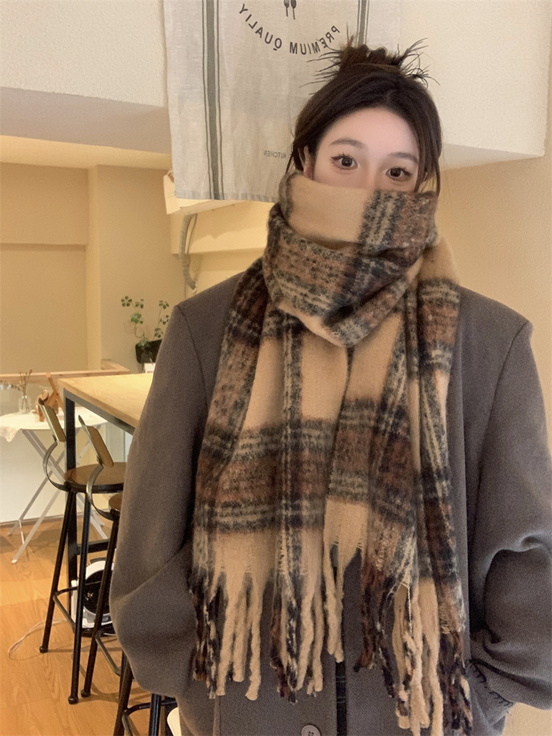 實拍價 氛圍感格子圍巾美拉德女秋冬百搭披肩學院風情侶保暖
