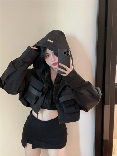 Actual shot ~ 2024 new winter hot girl style street workwear large pocket design hooded jacket cotton jacket for women