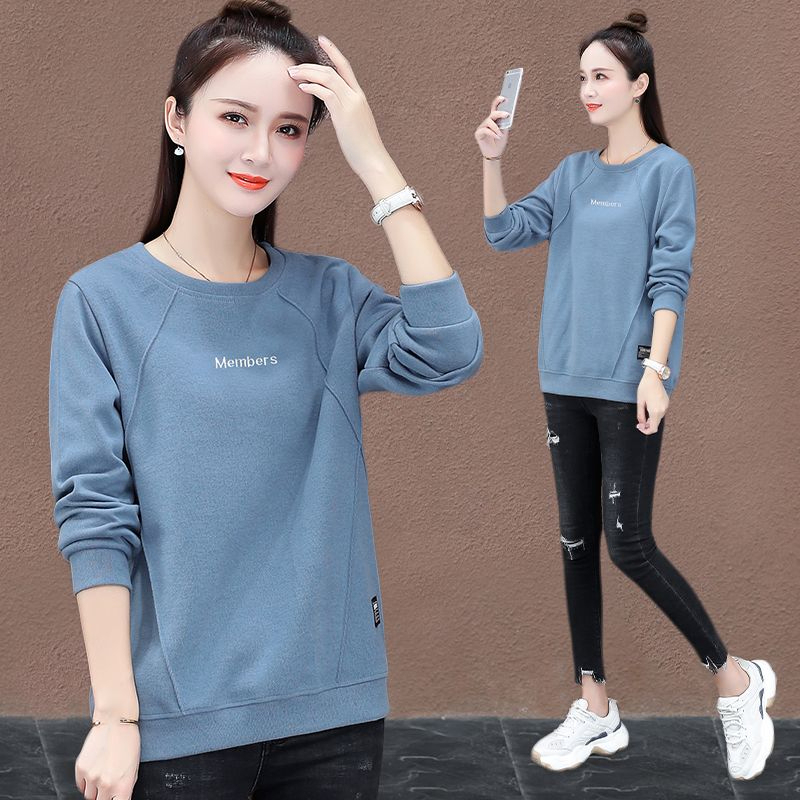 Round neck sweatshirt spring and autumn new style long-sleeved Korean style loose and slim pullover bottoming hoodless top