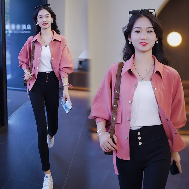 Official website Design niche long-sleeved shirt for women spring new fashion age-reducing loose slimming jacket trend