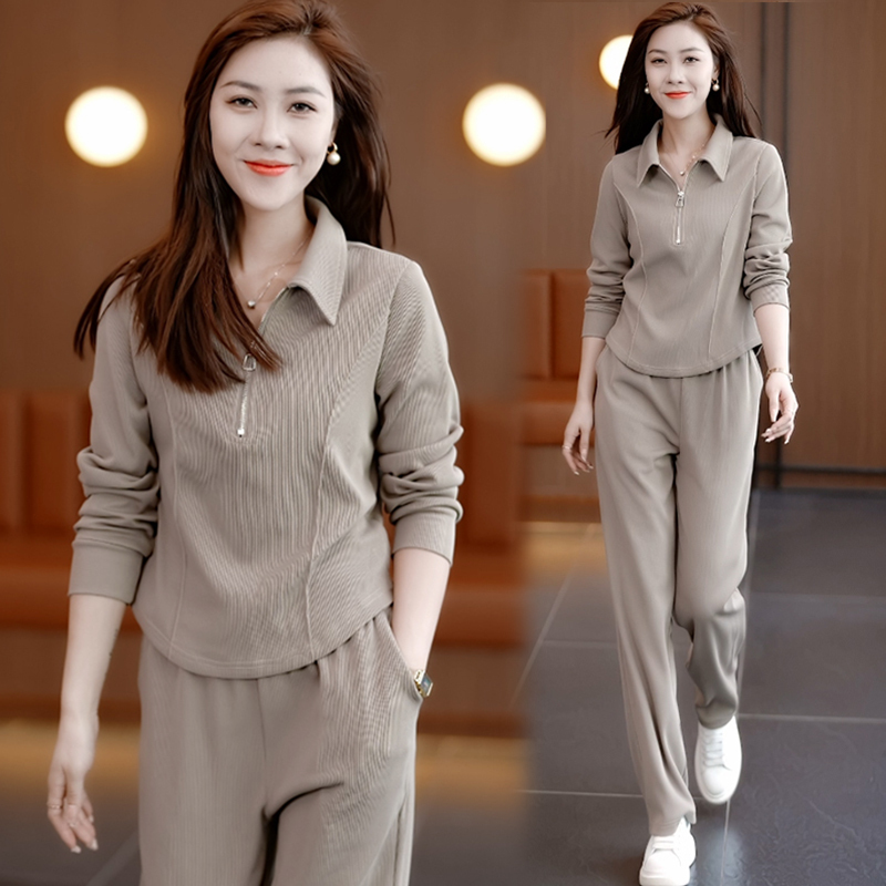 Spring and autumn new women's sportswear suit casual fashion sweatshirt two-piece set for small people to reduce age