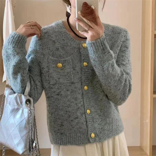 Korean style autumn and winter foreign trade small fragrance style jacket with knitted cardigan top casual long-sleeved single-breasted knitted sweater