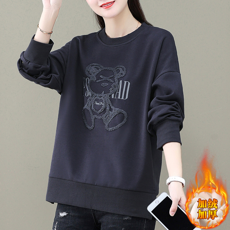 Warm round neck sweatshirt women's new winter Korean style loose slimming top plus velvet thickened jacket trendy