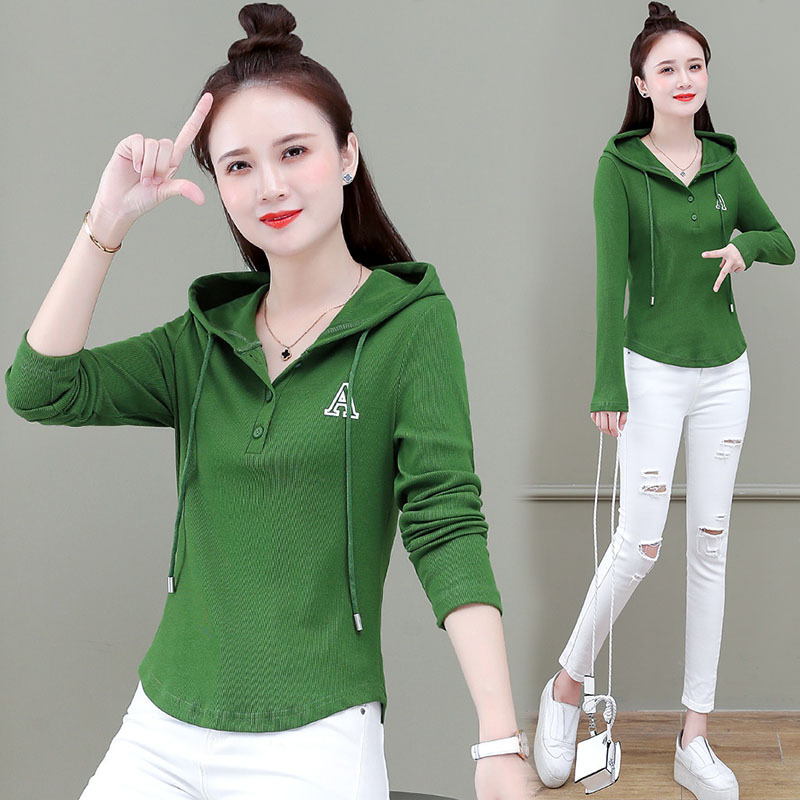 Official photo, bottoming shirt, women's T-shirt, long-sleeved, hooded, spring new hooded little man's jacket, thin top