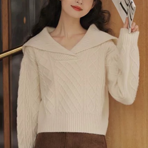 Korean style navy collar retro Japanese style lazy Christmas red sweater for women winter