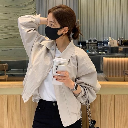 High-end temperament solid color short coat for women Korean style simple casual all-match jacket work top spring and autumn new style