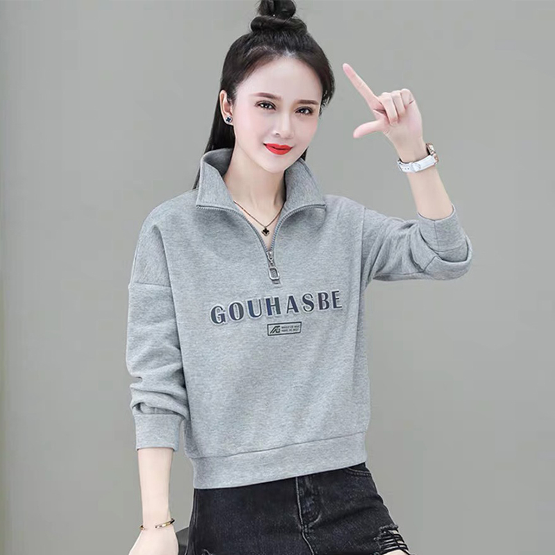 New spring and autumn women's sweatshirts short petite tops women's half zipper style fashionable
