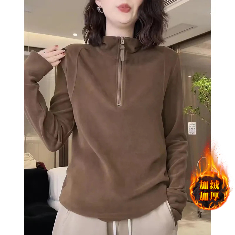 Autumn and winter new sweatshirts with velvet and thickening, popular style for small, stylish and age-reducing women's hooded tops