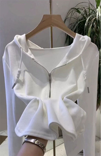 Irregular solid color hooded sweatshirt for women autumn new style long sleeves