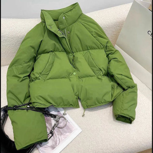 Small stand-up collar green cotton coat for women 2024 new winter style good-looking high-end quilted short coat for women