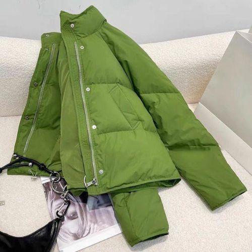 Small stand-up collar green cotton coat for women 2024 new winter style good-looking high-end quilted short coat for women