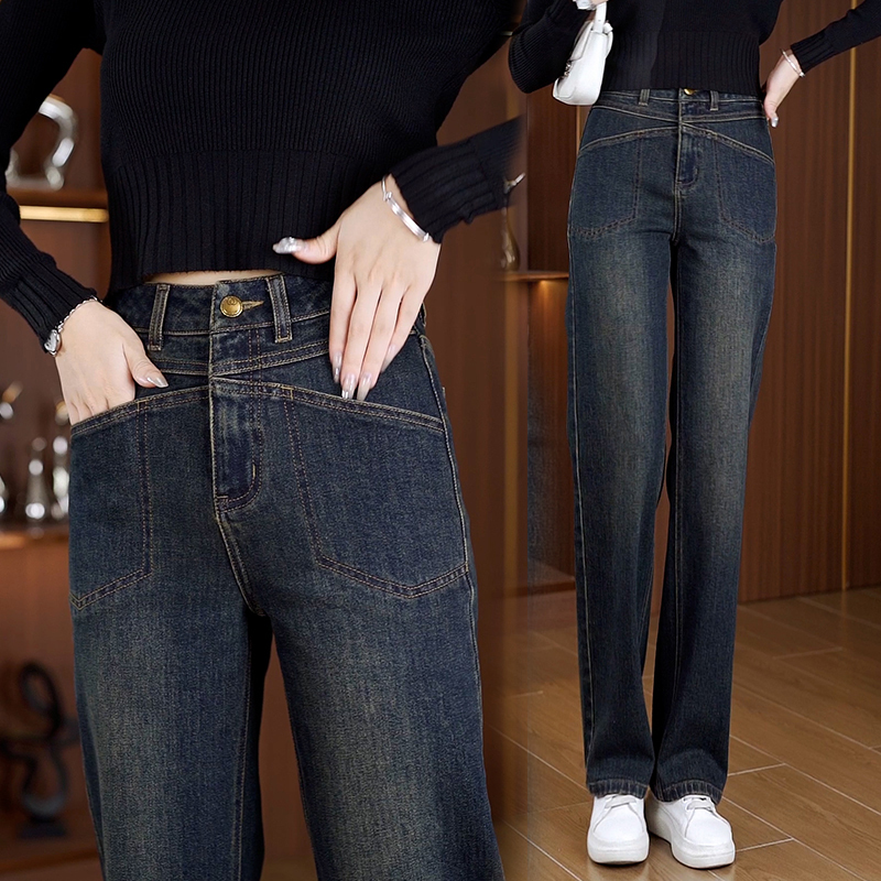 Official picture of women's jeans spring and autumn new style pants popular straight pants loose and small retro wide leg pants