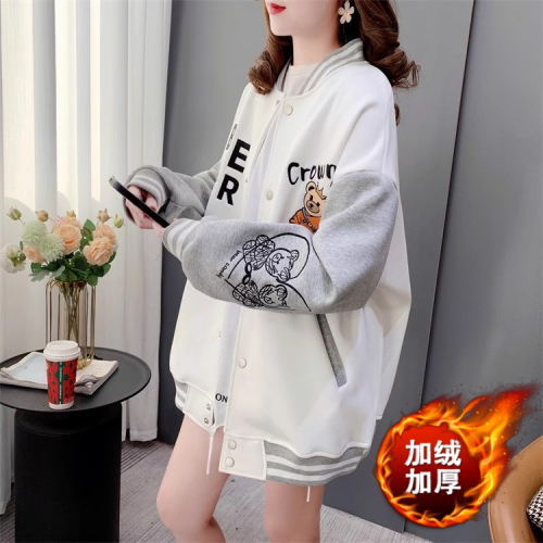 Official photo Chinese cotton composite velvet autumn and winter plus velvet color matching baseball uniform jacket trendy