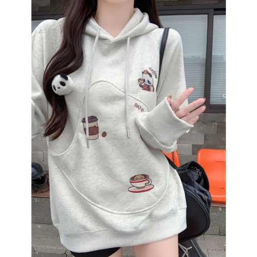 Real shot Chinese cotton composite doll bear sweatshirt women's hooded pocket design embroidery