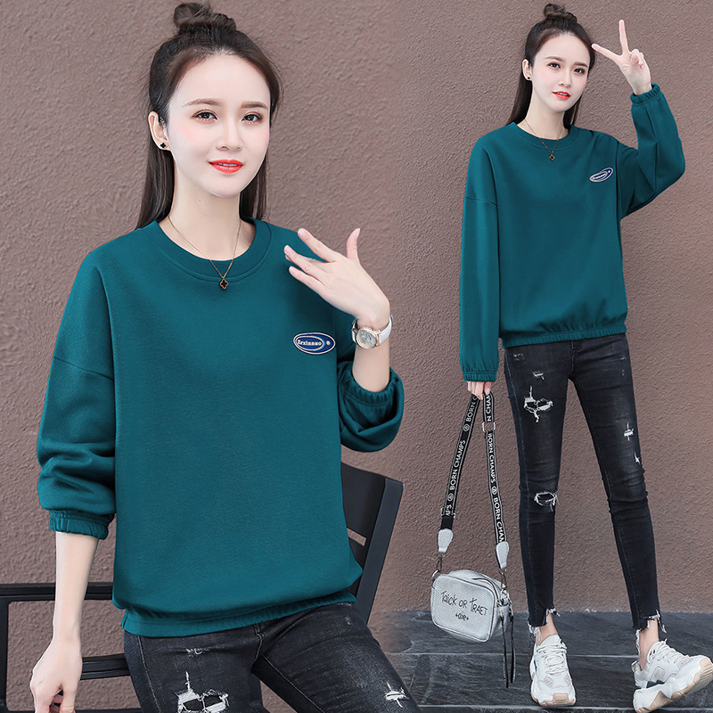 Official photo of petite round neck sweatshirt women's thin top spring and autumn loose women's hot style long sleeves