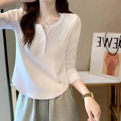 Pure cotton long-sleeved t-shirt v-neck bottoming shirt for spring and autumn new short tops for women popular for small people