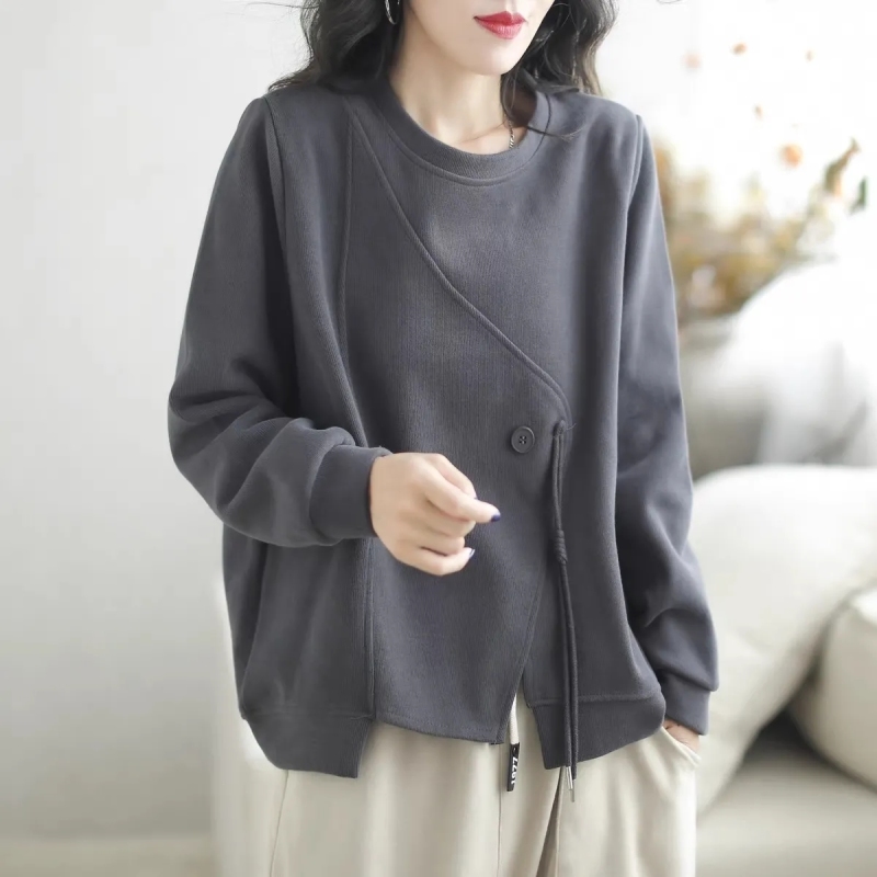 New spring and autumn sweatshirts, short tops for petites, trendy style, age-reducing and irregular women's clothing