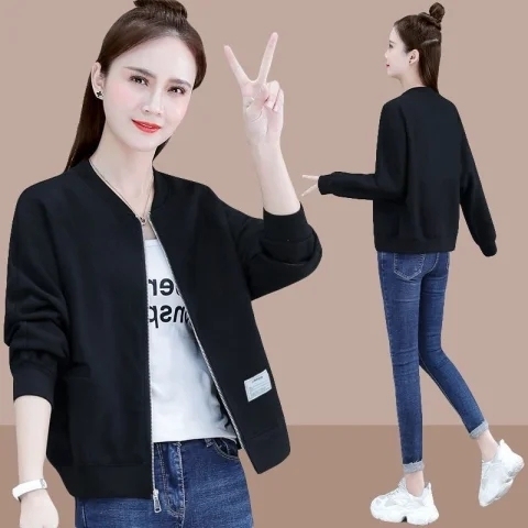 Plus size women's sweatshirt women's short spring and autumn new Korean style loose slimming ins trendy cardigan jacket