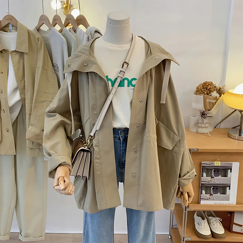 Official picture of women's windbreaker jacket spring and autumn new style mid-length small plus size women's popular coat