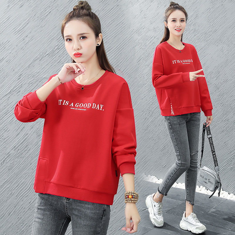 Official picture of pure cotton sweatshirt for women, large size, round neck, new spring and autumn thin hooded top, hot style and fashionable style