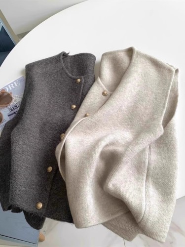 Xiaoxiangfeng layered knitted vest 2024 autumn new women's winter waistcoat loose cardigan with sweater