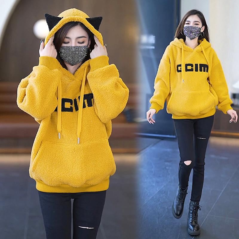 High-end lamb wool sweatshirt women's velvet thickened autumn and winter new polar fleece hooded warm jacket