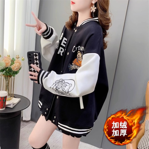 Official photo Chinese cotton composite velvet autumn and winter plus velvet color matching baseball uniform jacket trendy