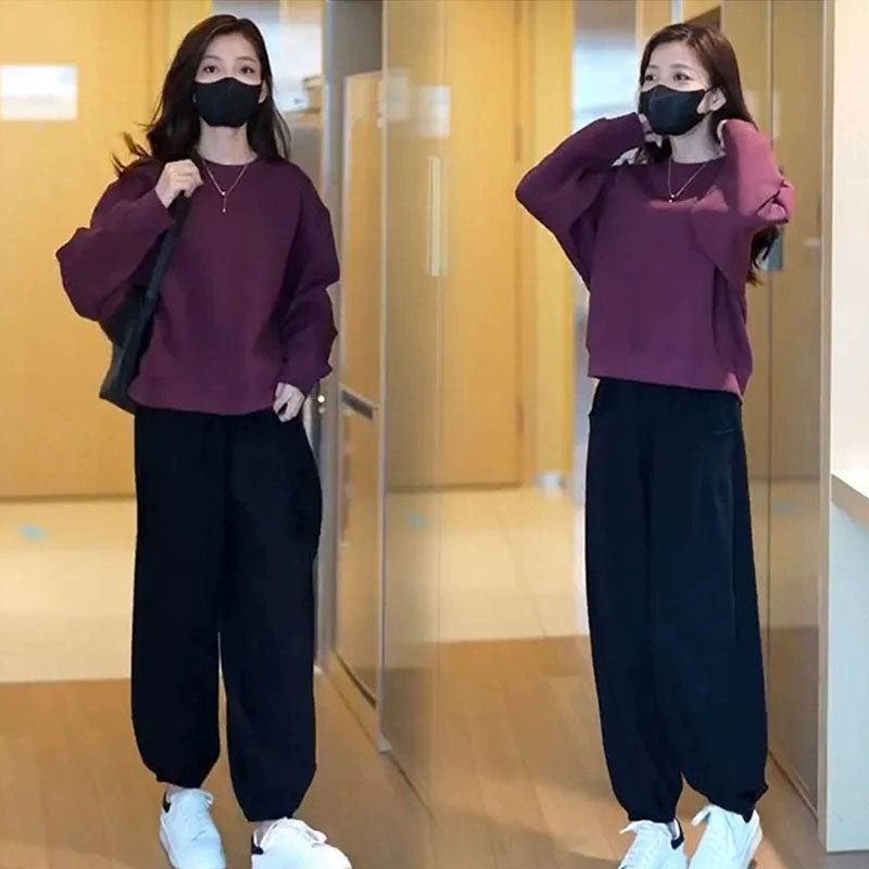 Official photo Autumn clothing with a complete set of fashionable autumn new women's suits, sweatshirts, large sizes, casual, fashionable and foreign style