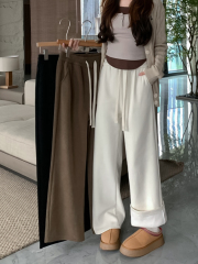 Photographed New Fleece-lined Thickened Skin-friendly Draped Wide-leg Pants High-waisted Drawstring Floor-length Pants