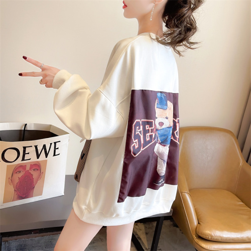 35 cotton Korean style loose large size printed three-dimensional pocket patch autumn thin sweatshirt for women