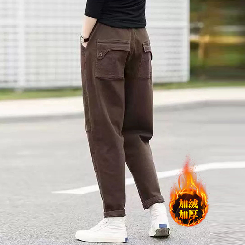 Official picture plus velvet and thickening women's overalls autumn and winter new popular pants harem pants casual wide-leg carrot pants