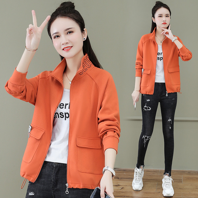 Korean style ins gray stand collar loose baseball jacket women's cardigan sweater jacket 2024 spring and autumn new top