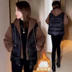 New winter cotton-padded clothes, fake two-piece quilted jackets, small people's cotton-padded jackets, plus velvet and thickened women's clothing